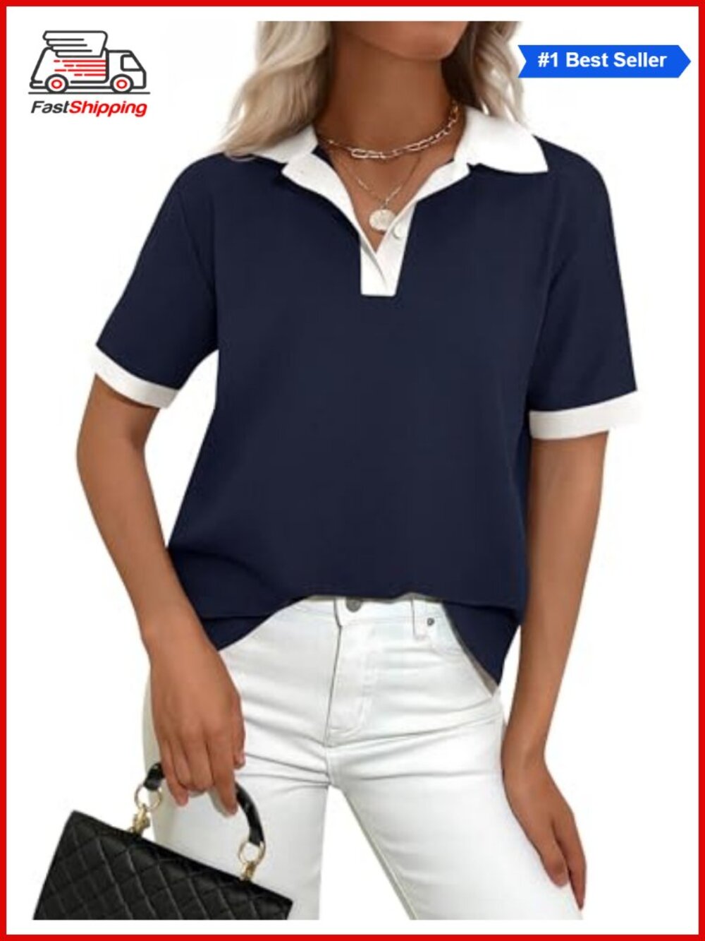 ✨ PRETTYGARDEN Women's Short Sleeve Collared Polo Shirt Button Down V-Neck